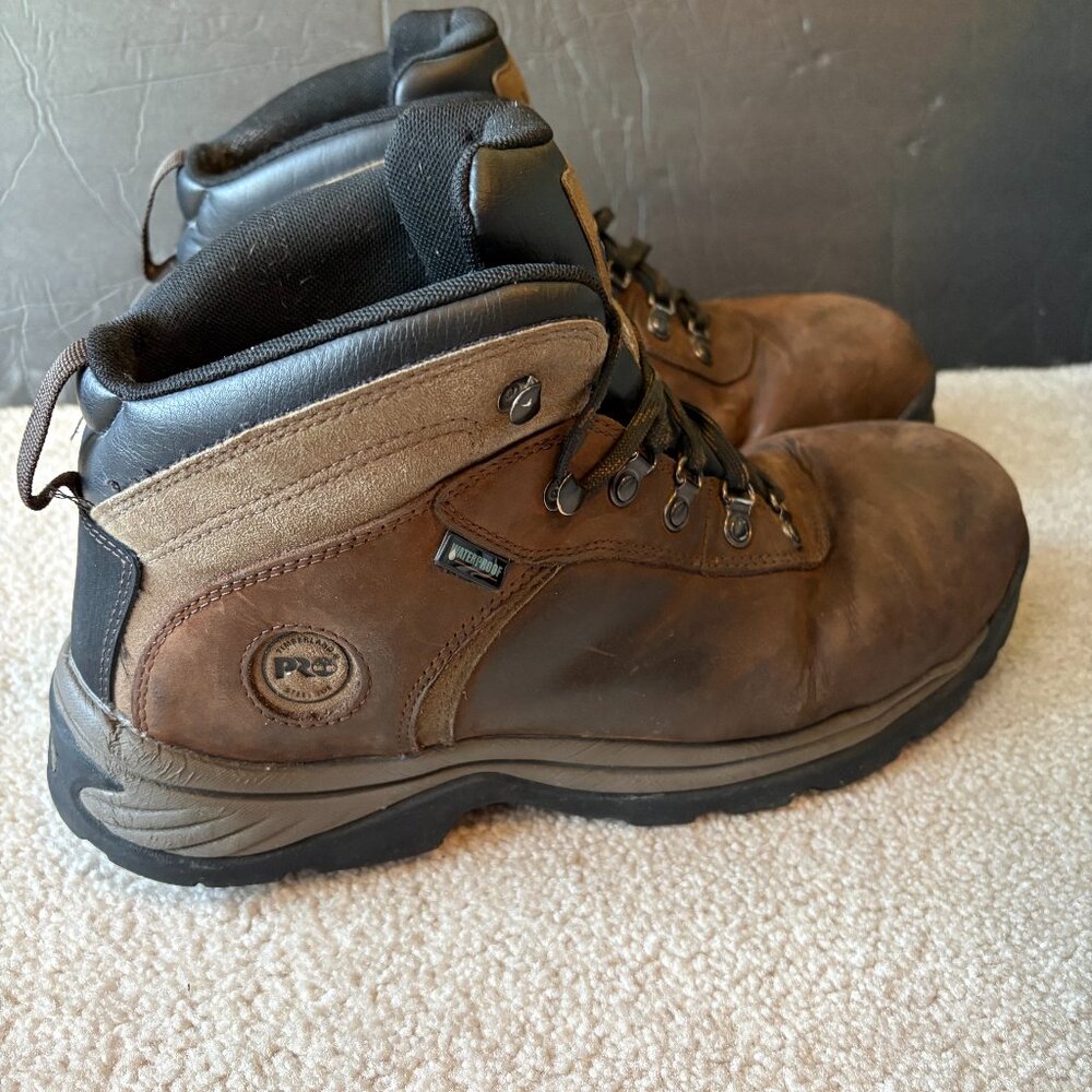 Timberland Pro Flume Steel Toe Men's Work Boots Size 12M Brown Leather A1Q8V